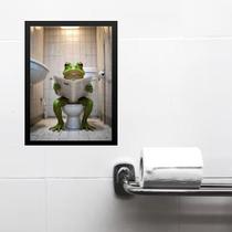 Quadro Divertido Banheiro Rã Lendo Jornal 45X34Cm - Vidro