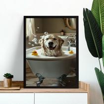 Quadro Divertido De Banheiro - Cão Labrador Banho 33x24cm - com vidro