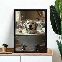 Quadro Divertido De Banheiro - Cão Labrador Banho 33X24Cm