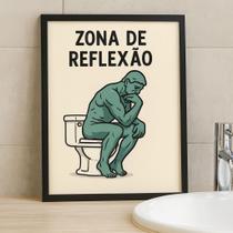 Quadro Divertido De Banheiro - Zona De Reflexão 24x18cm Cor:Moldura preta