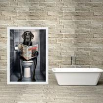 Quadro Divertido Para Banheiro Labrador Preto 24x18cm - com vidro