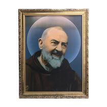 Quadro Do Padre Pio Resinado Com Moldura 30 X 40 Cm