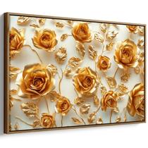 Quadro Dourado Flores Radiantes em Beleza Eterna
