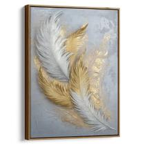 Quadro Dourado Plumas em Harmonia Etérea