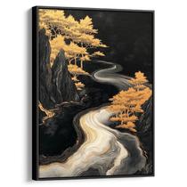 Quadro Dourado Riacho Serpenteando Por Entre Montanhas