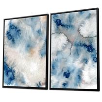 Quadro Duplo Canvas C Moldura Abstrato Nuvens Azuis 126x93cm