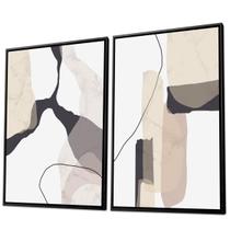 Quadro Duplo Canvas com Moldura Abstrato Tons Pastéis 126x93cm