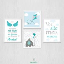 Quadro Elefante com Oração e Pipa - Voe Alto - Decoração Infantil