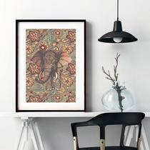 Quadro Elefante Estampa Floral - 60X48Cm Quadro Elefante Estampa Floral - 60X48Cm