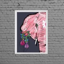 Quadro Elefante Indiano Rosa Com Flores 24x18cm Quadro Elefante Indiano Rosa Com Flores 24x18cm