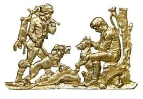 Quadro Em Bronze Caçadores Cães Cachorros De Caça Animais