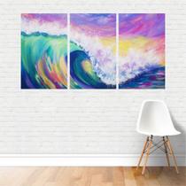 Quadro Em Tela Canvas - Arte Onda Colorida Oceano 125X65