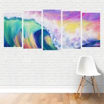 Quadro Em Tela Canvas - Arte Onda Colorida Oceano 155X65