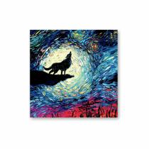 Quadro em Tela Canvas Lobo Uivando Noite Estrelada 40x40
