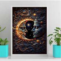Quadro Encontro Sol e Lua 24x18cm - Vidro, Moldura Branca