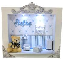 Quadro Enfeite De Porta Maternidade Cenário Led - Branco e Azul bb Menino