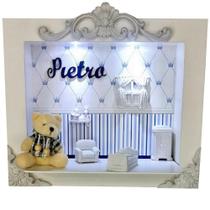 Quadro Enfeite De Porta Maternidade Cenário Led - Branco e Azul Marinho Menino