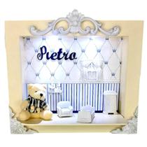 Quadro Enfeite De Porta Maternidade Cenário Led - Creme azul marinho menino