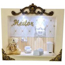 Quadro Enfeite De Porta Maternidade Cenário Led - Creme Dourado ursinho menino