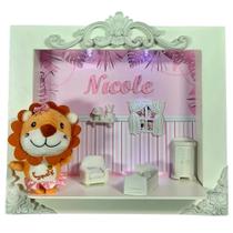 Quadro Enfeite De Porta Maternidade Cenário Led - SAFARI MENINA LEAOZINHA