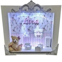 Quadro Enfeite Porta Maternidade Cenário Led - Branco Florido Quadro Enfeite Porta Maternidade Cenário Led - Branco Florido