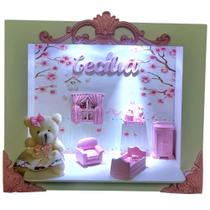 Quadro Enfeite Porta Maternidade Cenário Led - BRANCO JARDIM MOVEIS ROSA