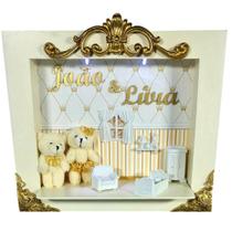 Quadro Enfeite Porta Maternidade Cenário Led - Gemeos creme e dourado Quadro Enfeite Porta Maternidade Cenário Led - Gemeos creme e dourado