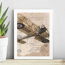 Quadro Esboço Avião Vintage 45X34Cm - Com Vidro