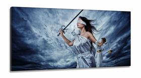 Quadro Escritório Advocacia Deusa Justiça Azul em Tecido Canvas 130x60