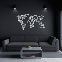 Quadro Escultura de Parede Mapa Mundi Poligonal Branco