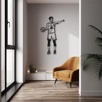 Quadro Escultura Jogador de Basquete B 80x50 Preto Preto