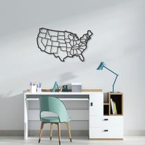 Quadro Escultura Mapa dos Estados Unidos 100x60 Preto Preto