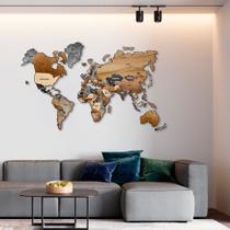 Quadro Escultura Mapa Mundi com Madeira 120x72 Preto
