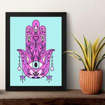 Quadro Esotérico Olho Grego Com Hamsa 24X18Cm - Com Vidro Quadro Esotérico Olho Grego Com Hamsa 24X18Cm - Com Vidro