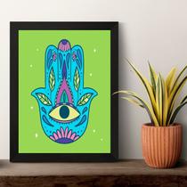 Quadro Esotérico Olho Grego e Hamsa 33x24cm - com vidro