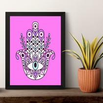 Quadro Esotérico Olho Grego e Hamsa - Lilás 24x18cm - com vidro