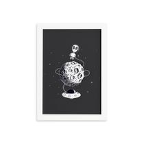 Quadro Espaço Sideral Alienígena na Lua Moldura Branca 22x32