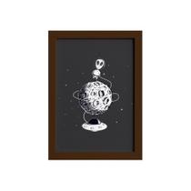 Quadro Espaço Sideral Alienígena na Lua Moldura Marrom 33x43