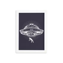 Quadro Espaço Sideral Disco Voador Moldura Branca 22x32cm