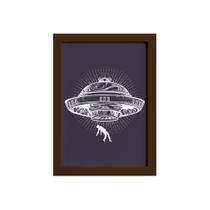 Quadro Espaço Sideral Disco Voador Moldura Marrom 33x43cm