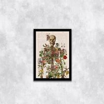 Quadro Esqueleto Com Flores 45X34Cm Com Vidro Moldura Preta Quadro Esqueleto Com Flores 45X34Cm Com Vidro Moldura Preta