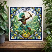 Quadro Estilo Azulejo Orixá Oxóssi 33x33 Mold Branca Vidro