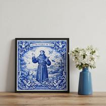 Quadro Estilo Azulejo São Francisco 33x33cm Mold Preta