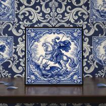 Quadro Estilo Azulejo São Jorge 33x33cm Mold Preta