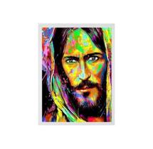 Quadro Estilo Pintura Rosto Jesus 24X18 Com Vidro - Preta