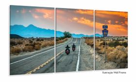 Quadro Estrada Rota 66 Paisagem Sala Em Tecido 3 Peças 125x60