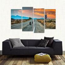 Quadro Estrada Rota 66 Paisagem Sala Em Tecido 4 Peças 1