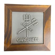 Quadro Exu Capa Preta Madeira Imbuia e Metal 18 x18 cm