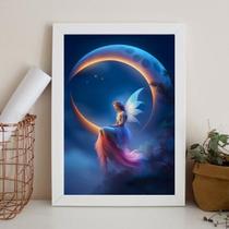 Quadro Fada com Lua 24x18cm - Vidro e Madeira Preta