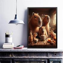 Quadro Família Capivaras Tomando Café 24x18cm - com vidro Quadro Família Capivaras Tomando Café 24x18cm - com vidro